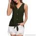 Womens Button Down V Neck Tank Tops Tie Knot Shirts Top Loose Casual Tunic Blouse Dark Green B07PLVYX8G